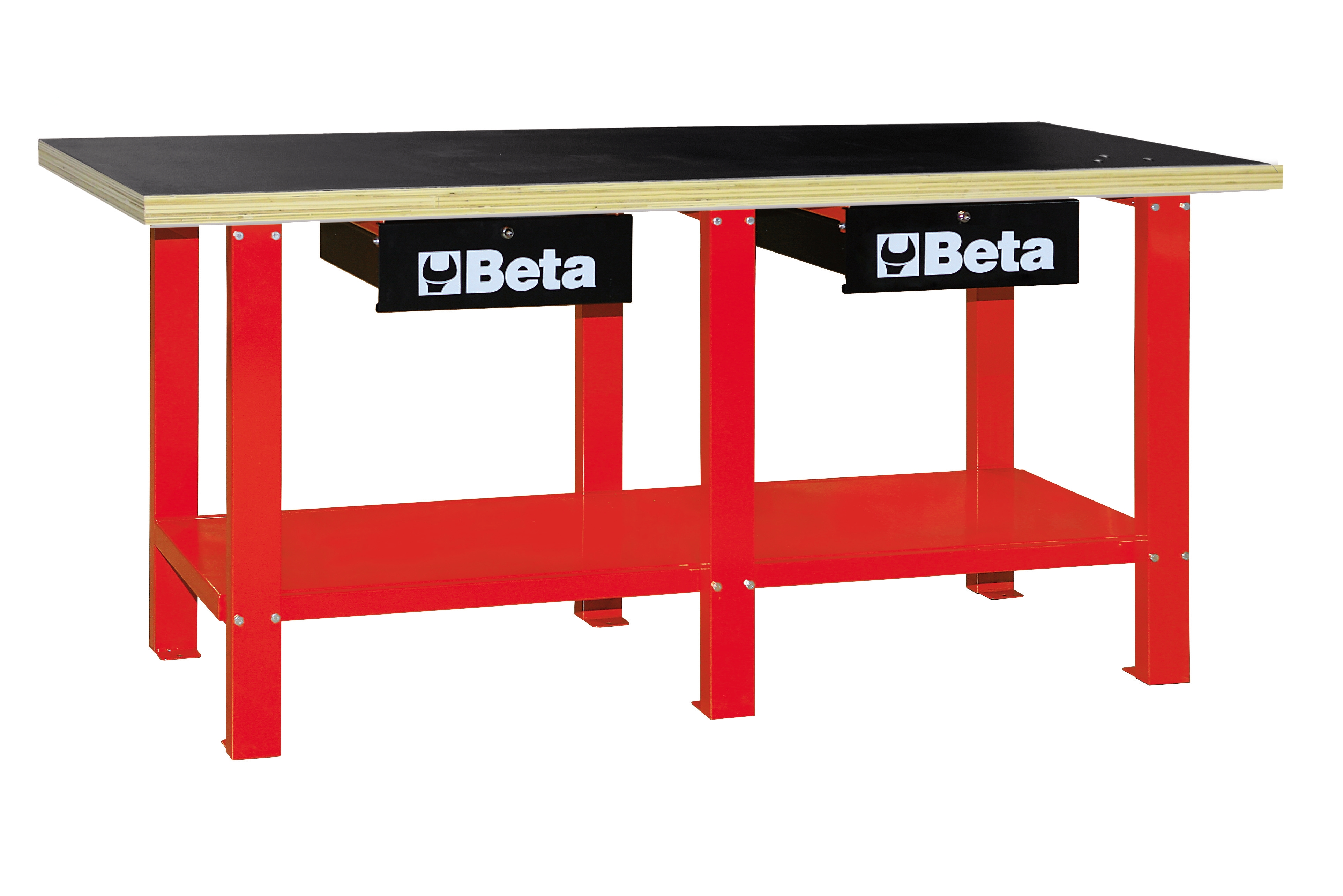 Banco da lavoro professionale Beta Tools C56W in acciaio con piano in legno  rosso