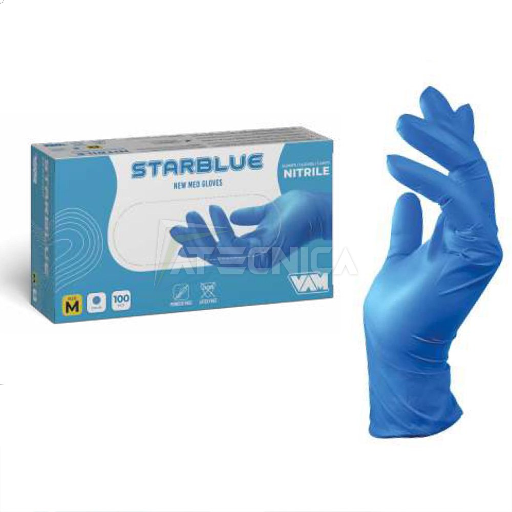 Guanti monouso blu nitrile 3,5gr senza talco alimentari 100pz VAM STARBLUE  S-XL