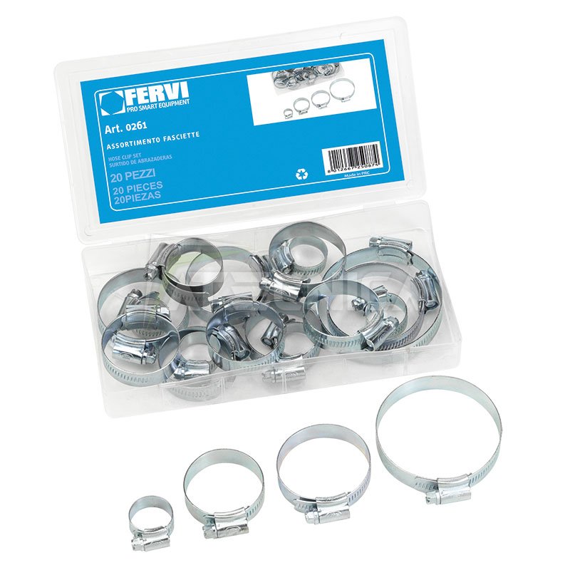 Kit di assortimento fascette metalliche 20pz FERVI 0261 in