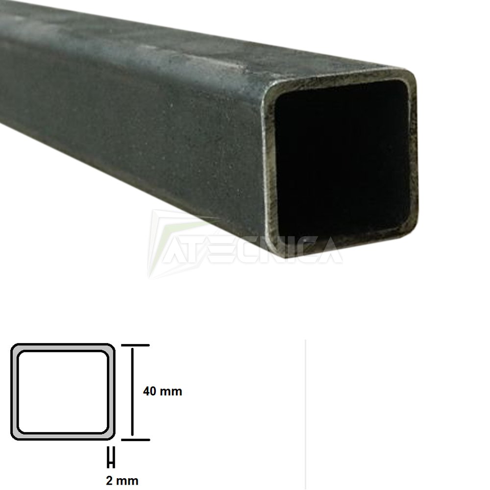 tubolare quadrato in ferro nero sezione quadra 60x60 sp.2 mm.lunghezza 2  metri