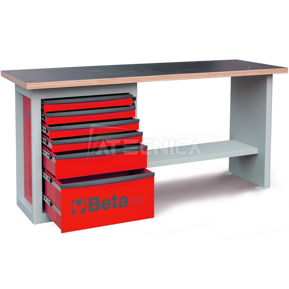 Banco da lavoro con cassettiera Beta C59A Rosso 5900A in acciaio e piano in  legno